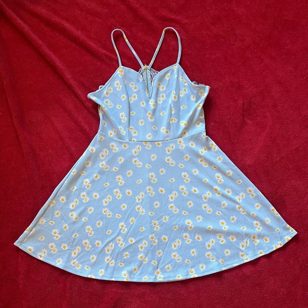 No Boundaries Daisy Blue Spaghetti Strap Dress Lace Back Size XL (Junior)